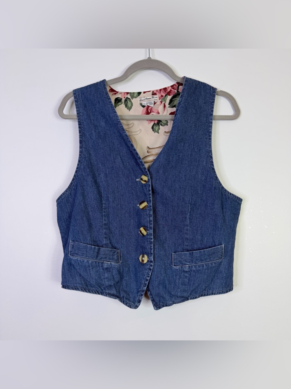 Guess | Vintage Denim Button-Front Vest in Blue L